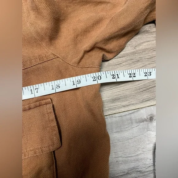 C&C California Women's Linen Blend Bomber Jacket Crop Brown Size Small Cinched - Picture 6 of 8